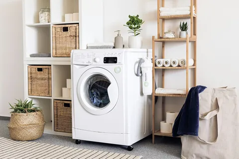 Voorlader-wasmachine in een washoek